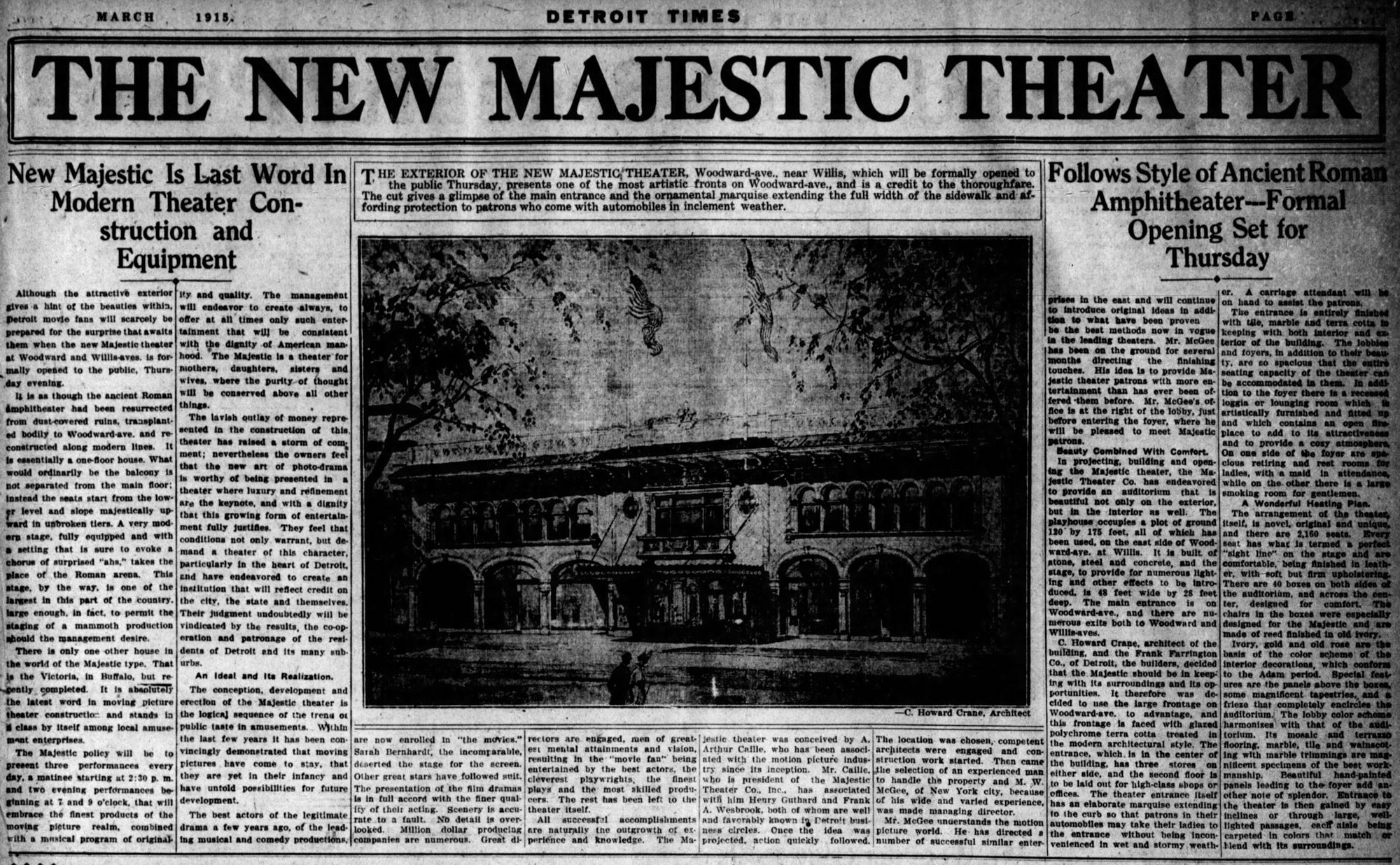 Mar 31 1915 article Majestic Theatre, Detroit